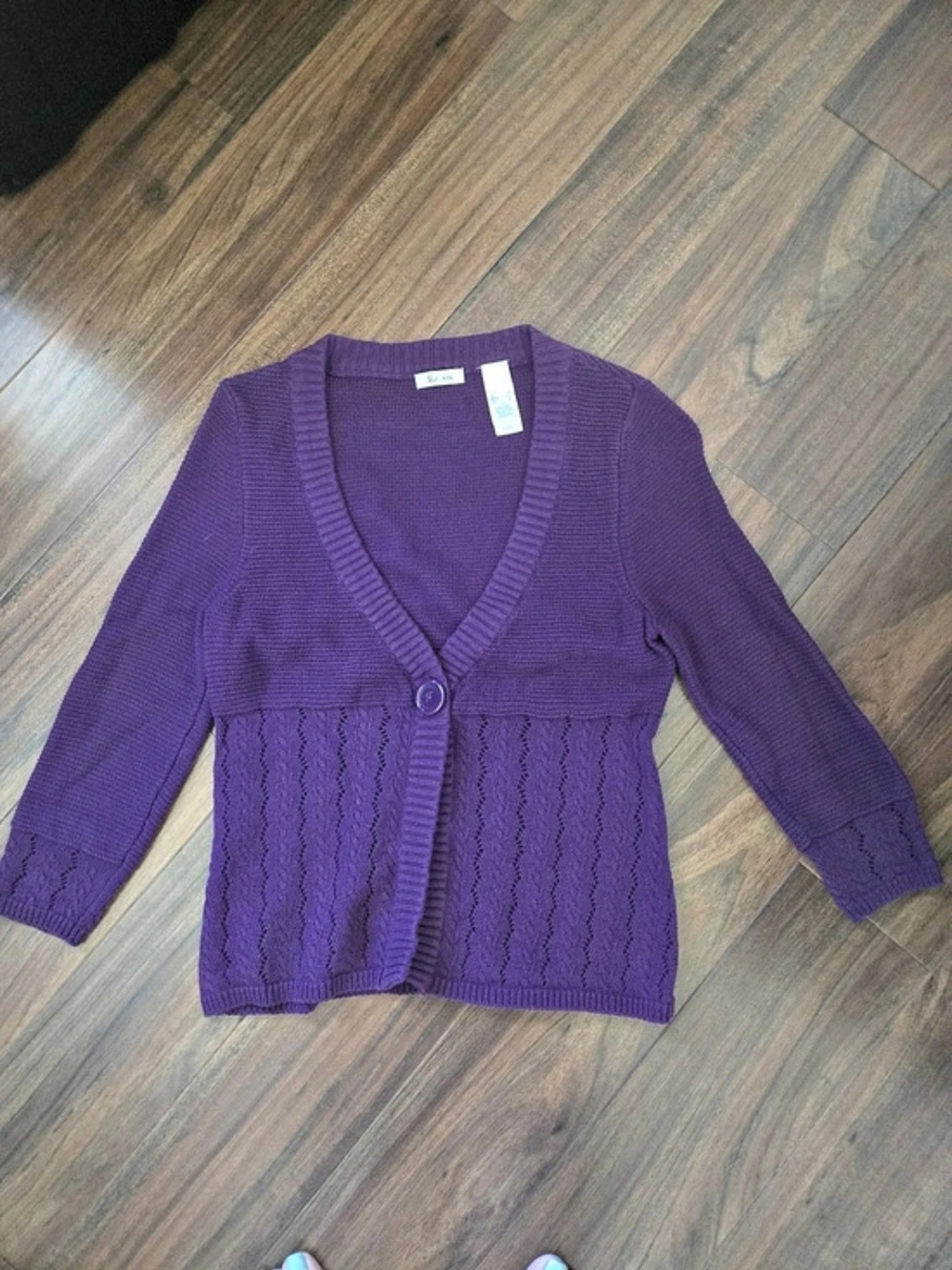 Liz & Co. Cable Knit Cardigan in Purple Size Small Like New